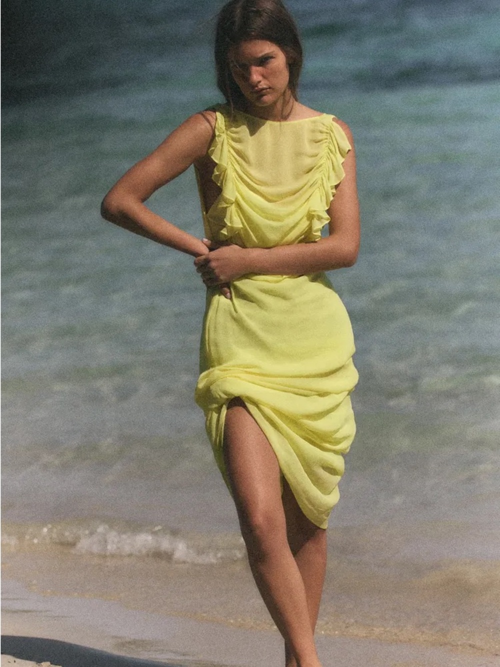 Zara Sunny Yellow Ruffled Beach Cover-Up